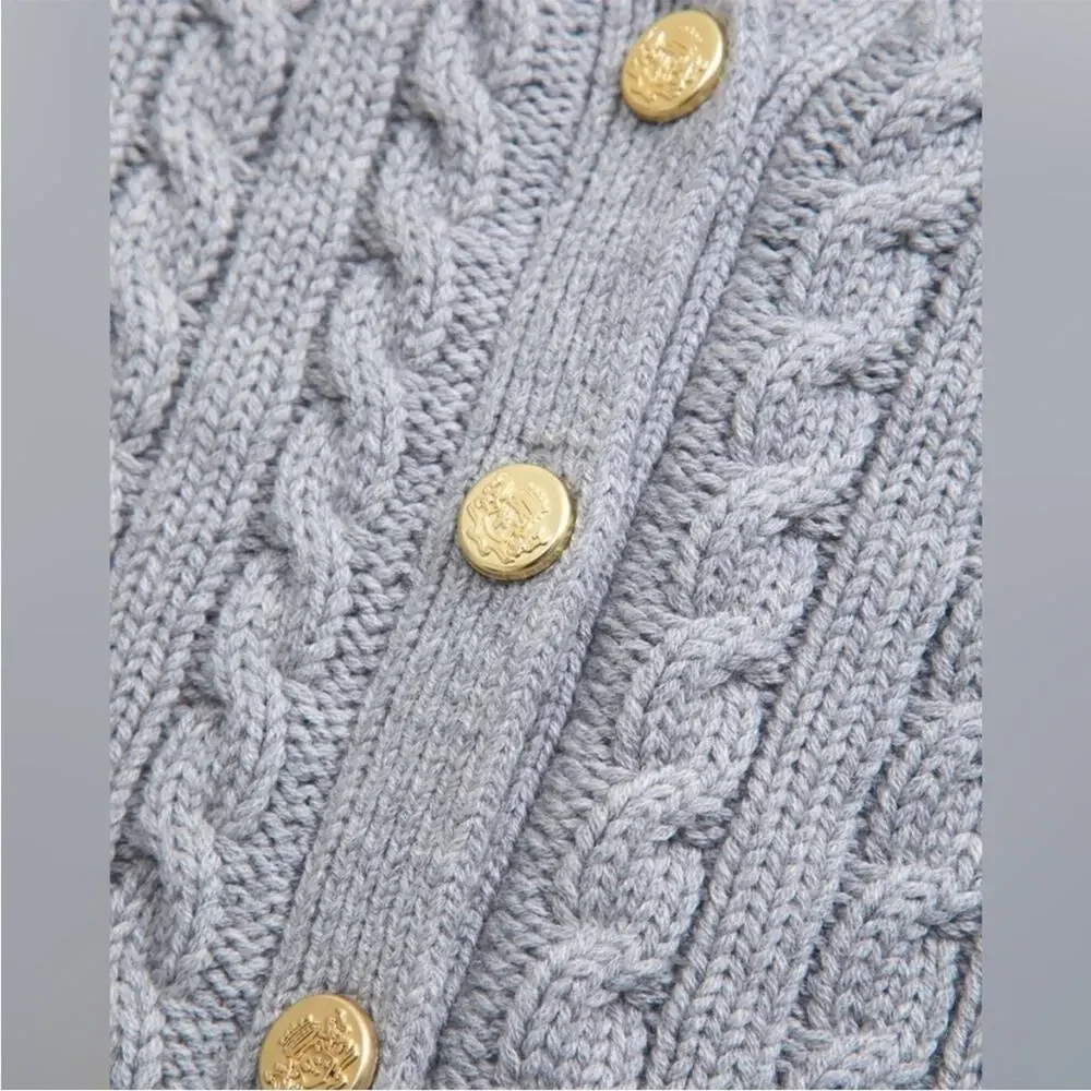A&F Mara Cable Knit Gold Button Down Sweater Academia Preppy Old Money - Small - Picture 3 of 10